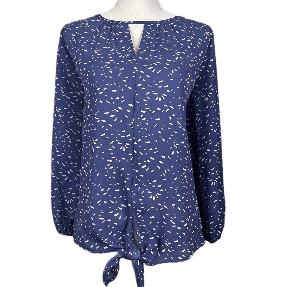 West Kei Women’s XL Abstract Chiffon Tie-Front Keyhole Blouse Stitch Purple